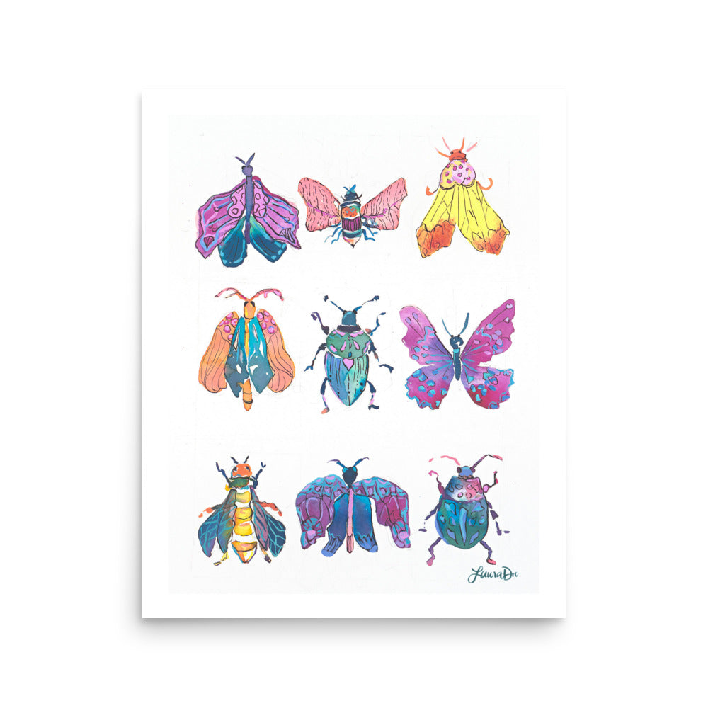 whimsical bug and butterfly print for gallery walls and designer interiors
