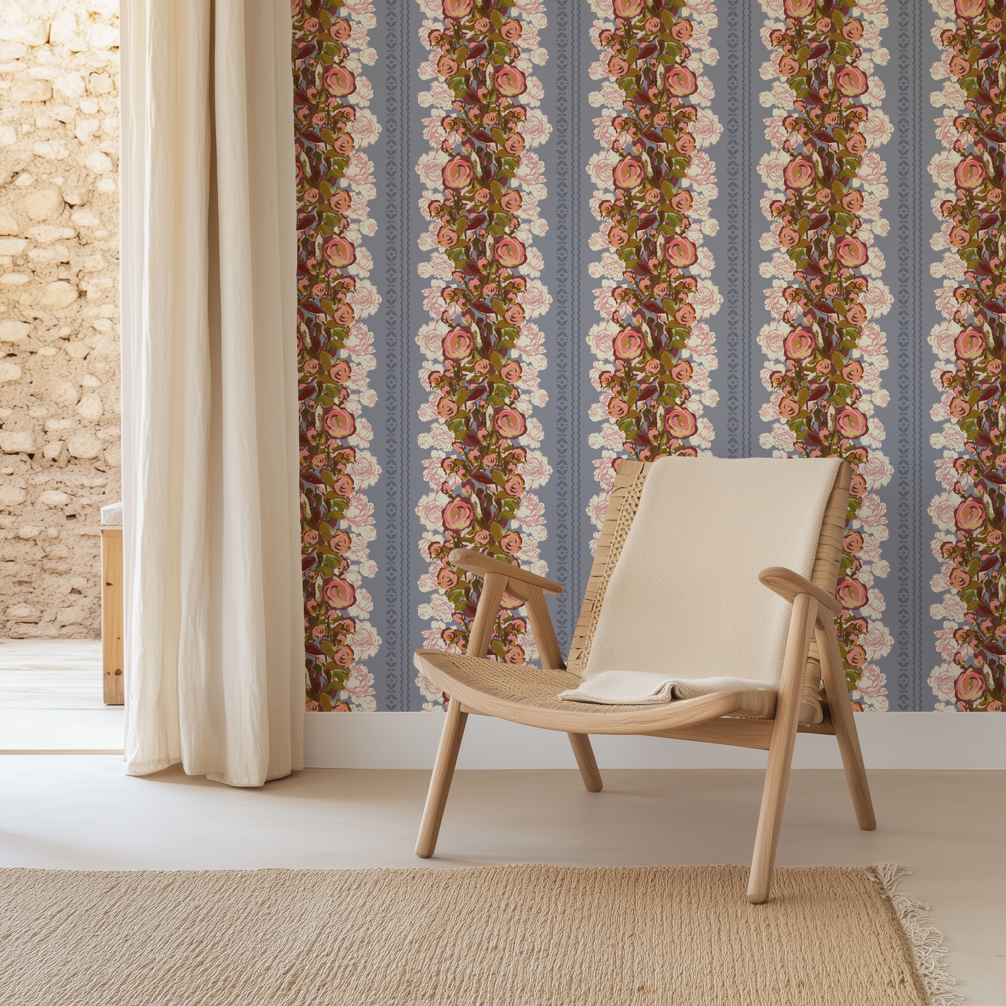 'Beech Street Blossoms, Paynes Gray' Wallpaper