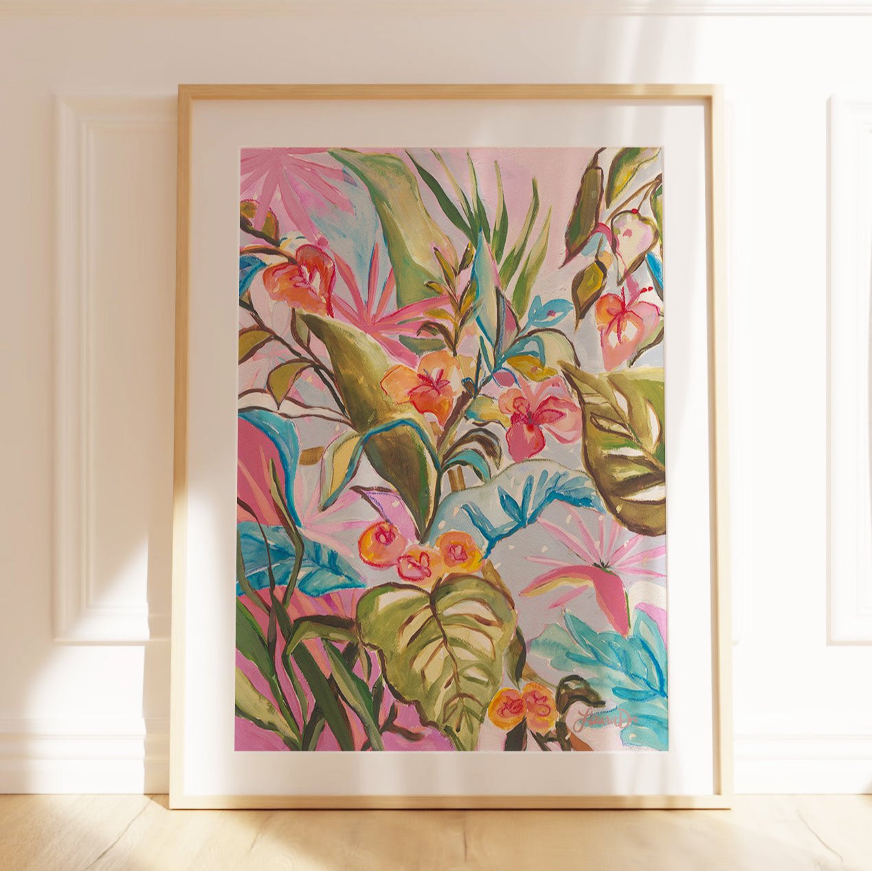 Abstract botanical illustration colorful modern art for decor and gallery wall 