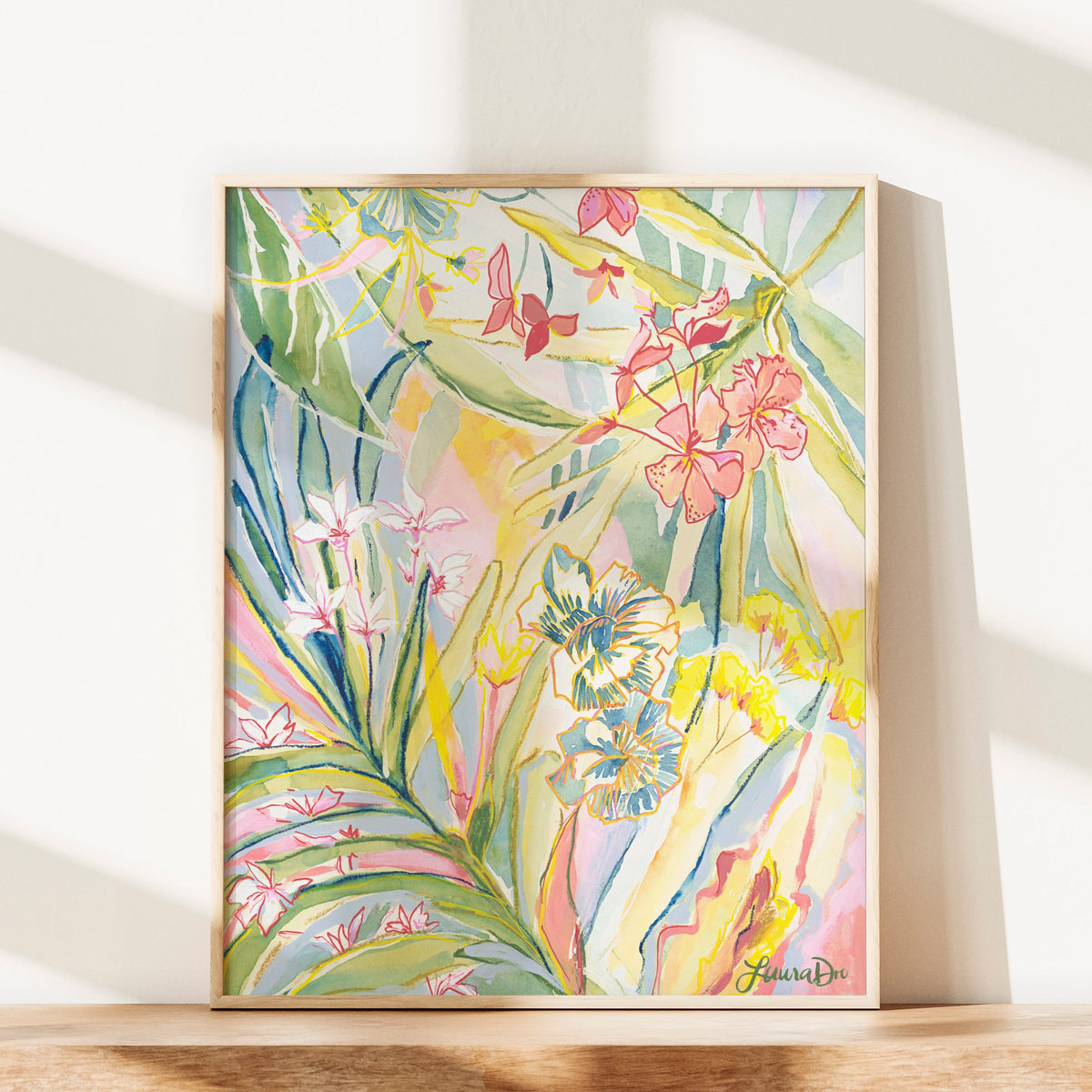 Botanical Palm leaf artwork colorful abstract leaves and florals for designer gallery wall.