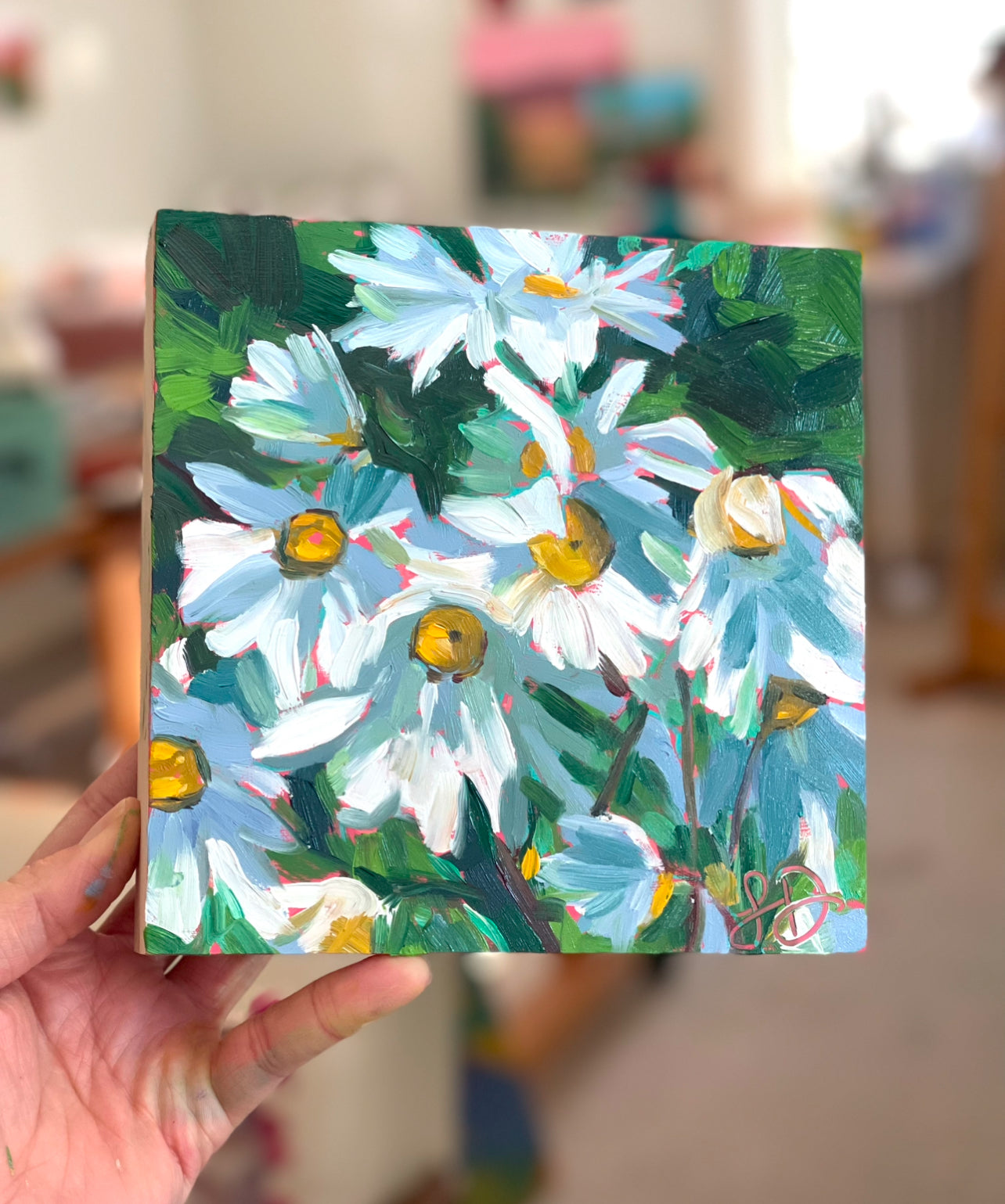 original oil paint abstract daisy florals
