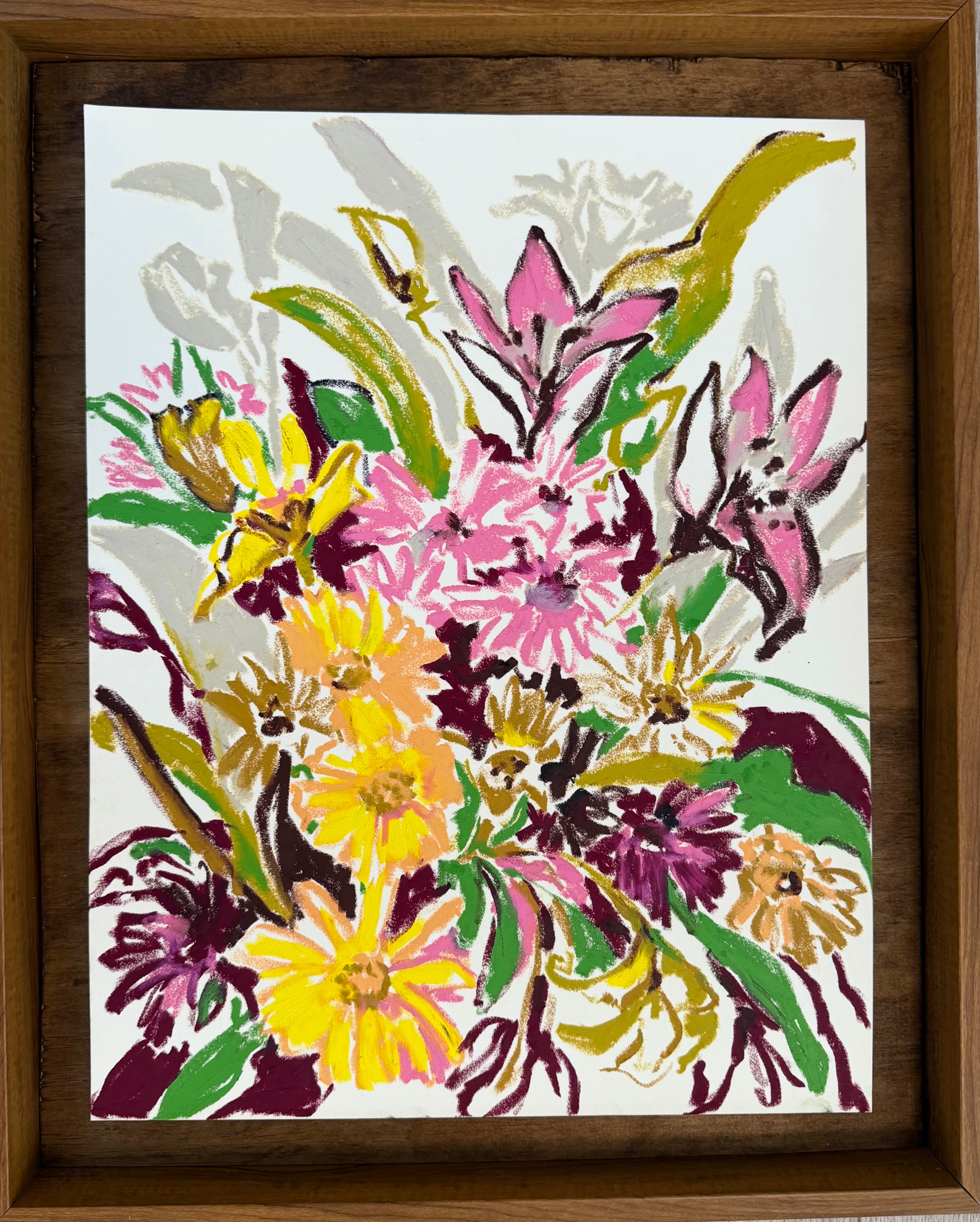 Burgandy Leaves Floral Oil Study