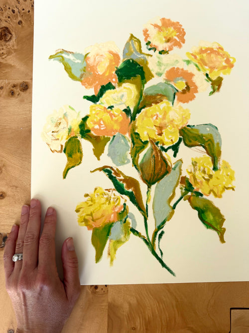 Load image 1 in gallery view. Yellow Florals Oil Study