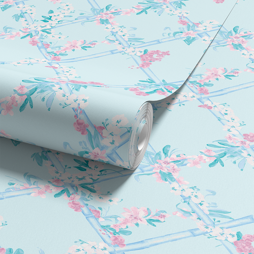 Load image 1 in gallery view. 'Orchid Lattice, Powder Blue' Wallpaper
