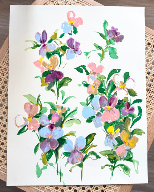 Load image 1 in gallery view. whimsical pastel pansy watercolor floral painting
