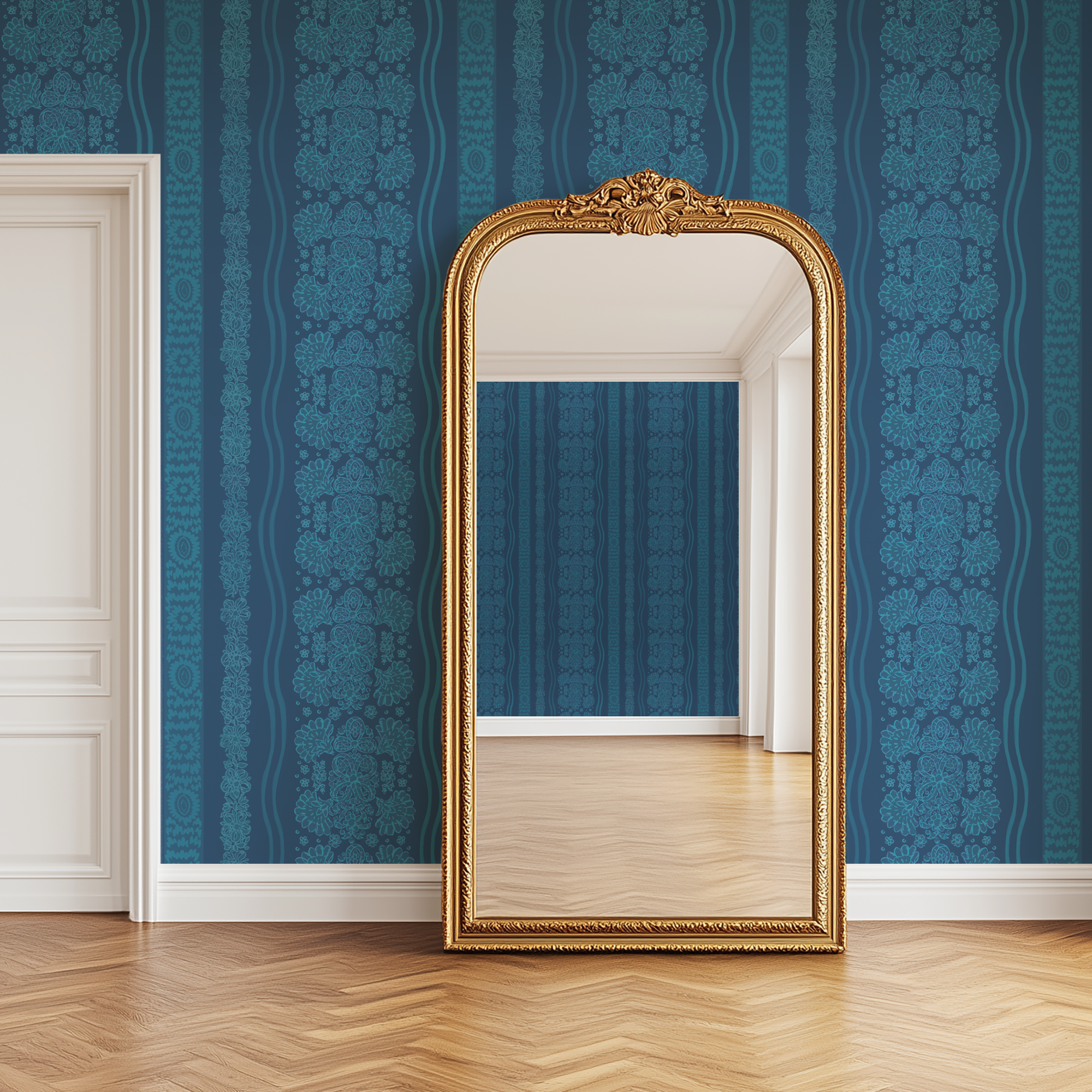 'Royal Palm Way, Phthalo Blue' Wallpaper