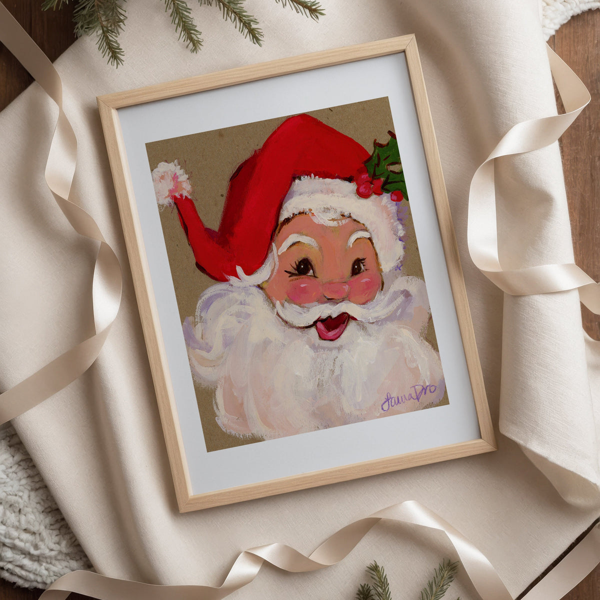 Whimsical Santa colorful Christmas print holiday home decor hand painted Santa