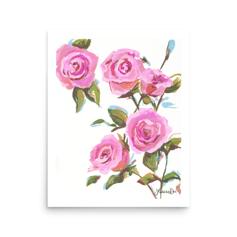 Pink floral artwork illustration romantic grandmillennial roses and print for home decor