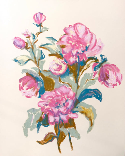 Load image 1 in gallery view. Peony Oil Study Illustration