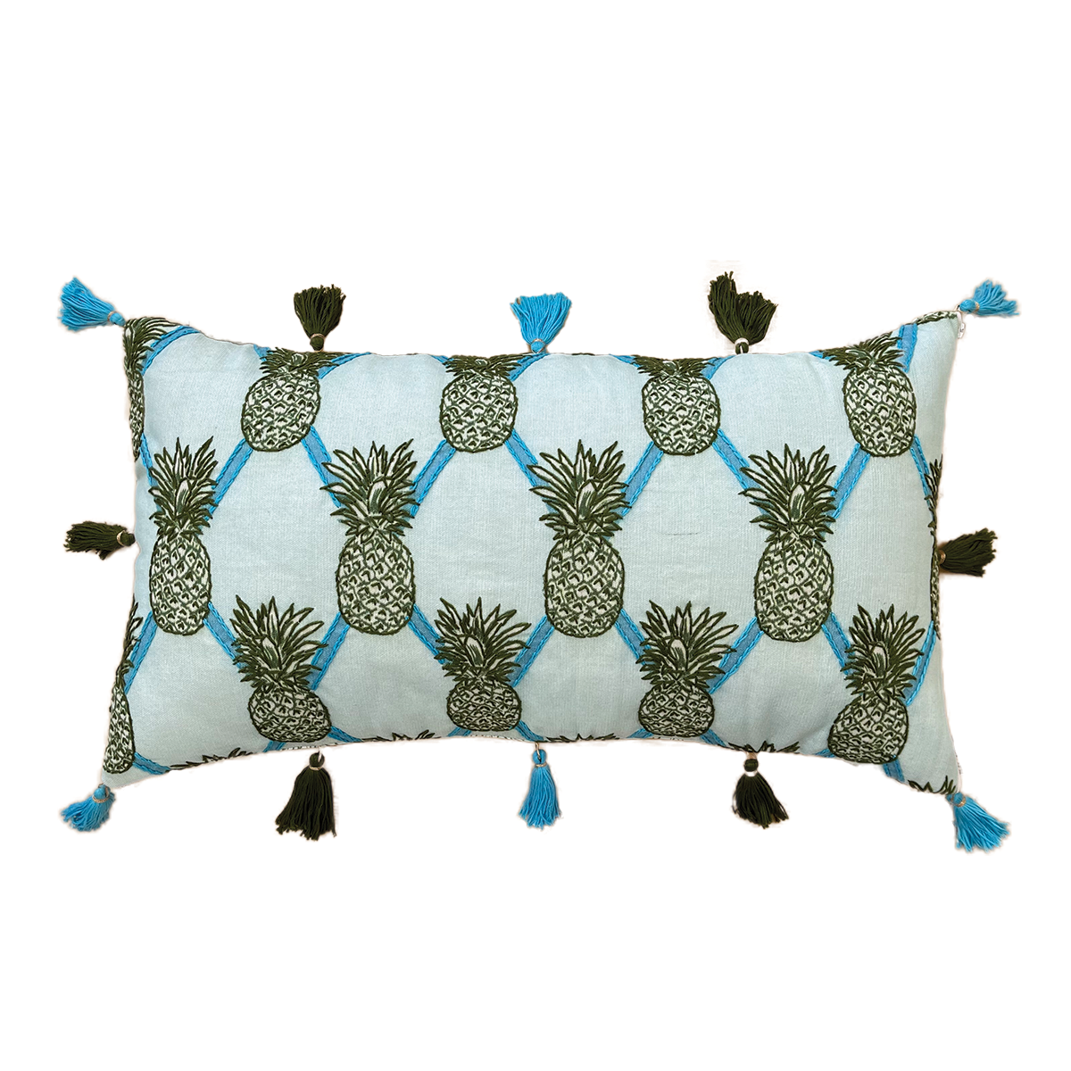 Botanical Blue Pillow – Pineapples Palms Too