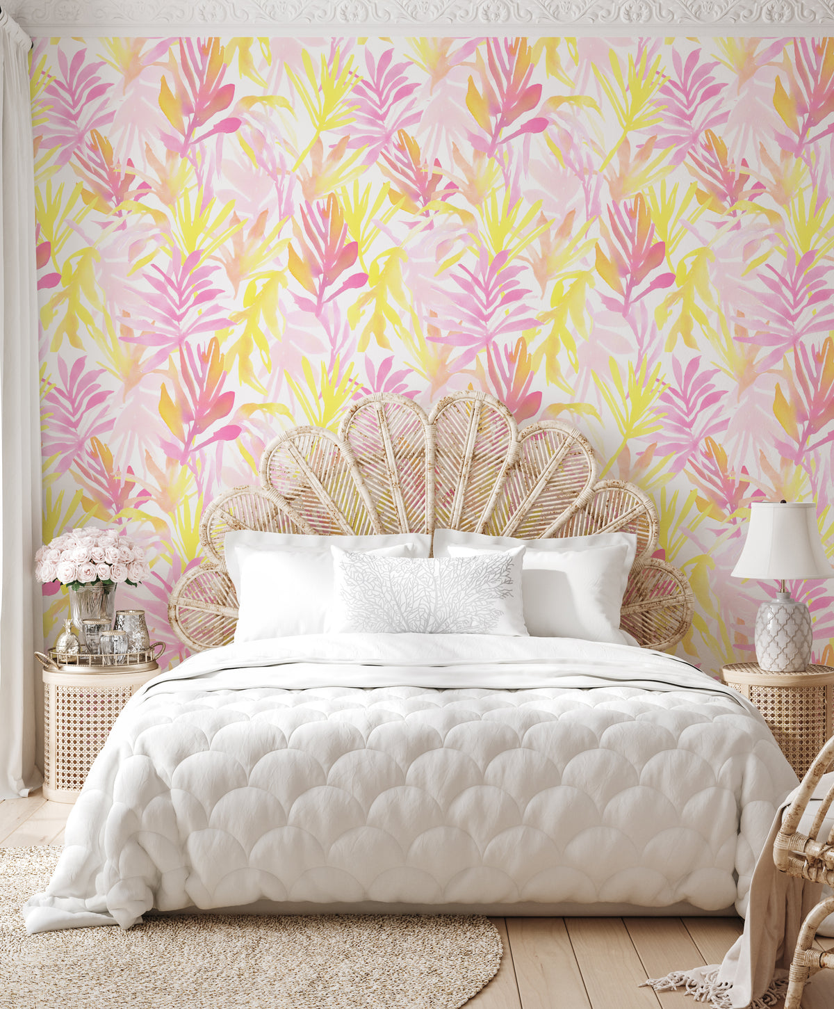 Sundrenched Palm in Pinks Wallpaper