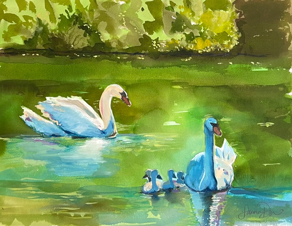 Family of Swans on Lake