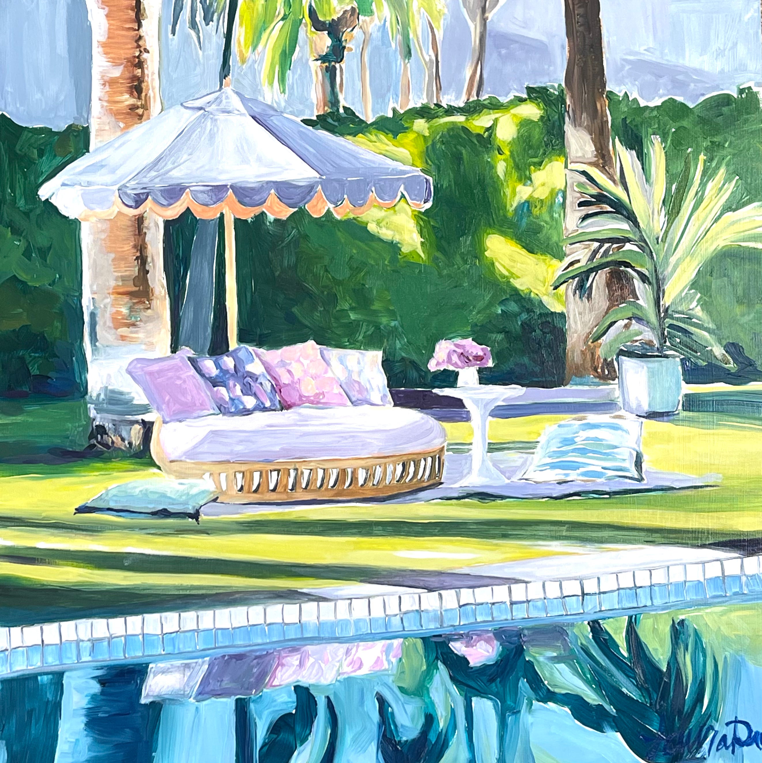 Oil medium moody umbrella by the pool